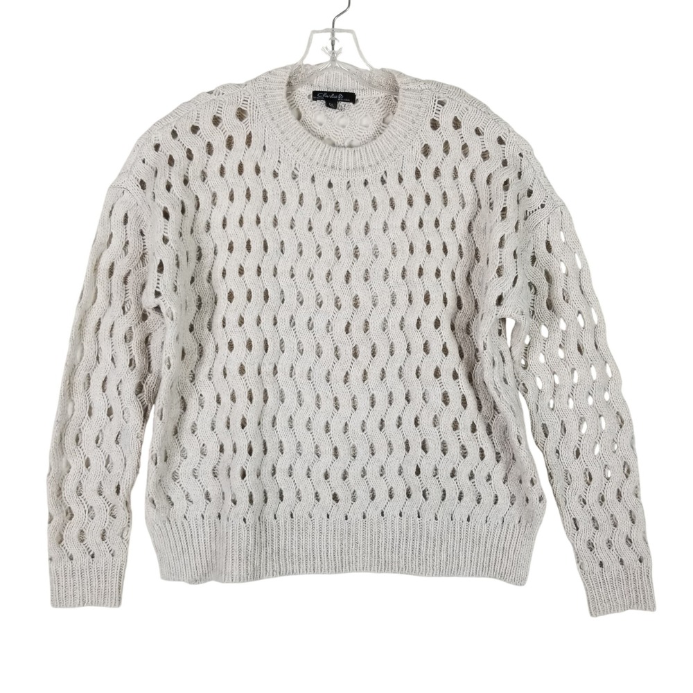 Charlie B Sweater Womens Large Cream Wavy Open Knit Pointelle C2541-648B